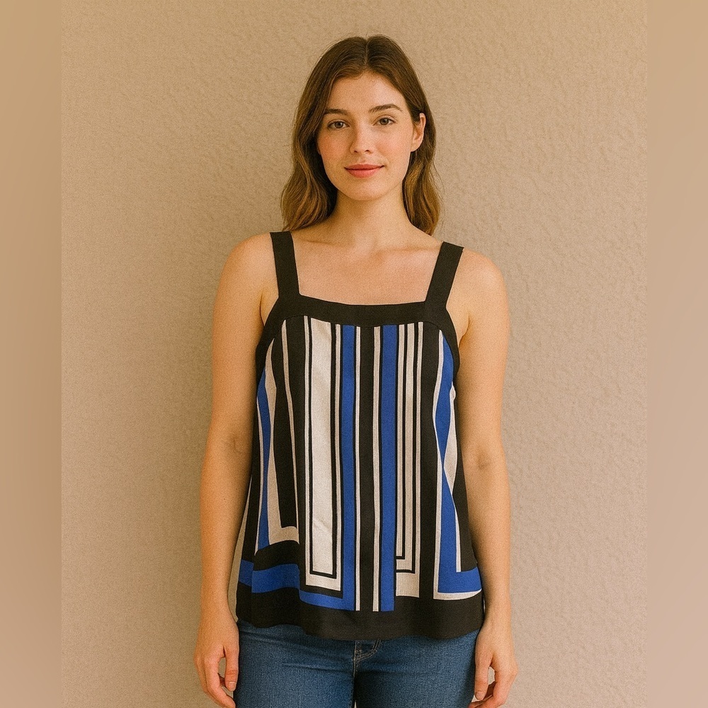 Ann Taylor Silk Black and White Graphic Boxy Tank Top Size 8